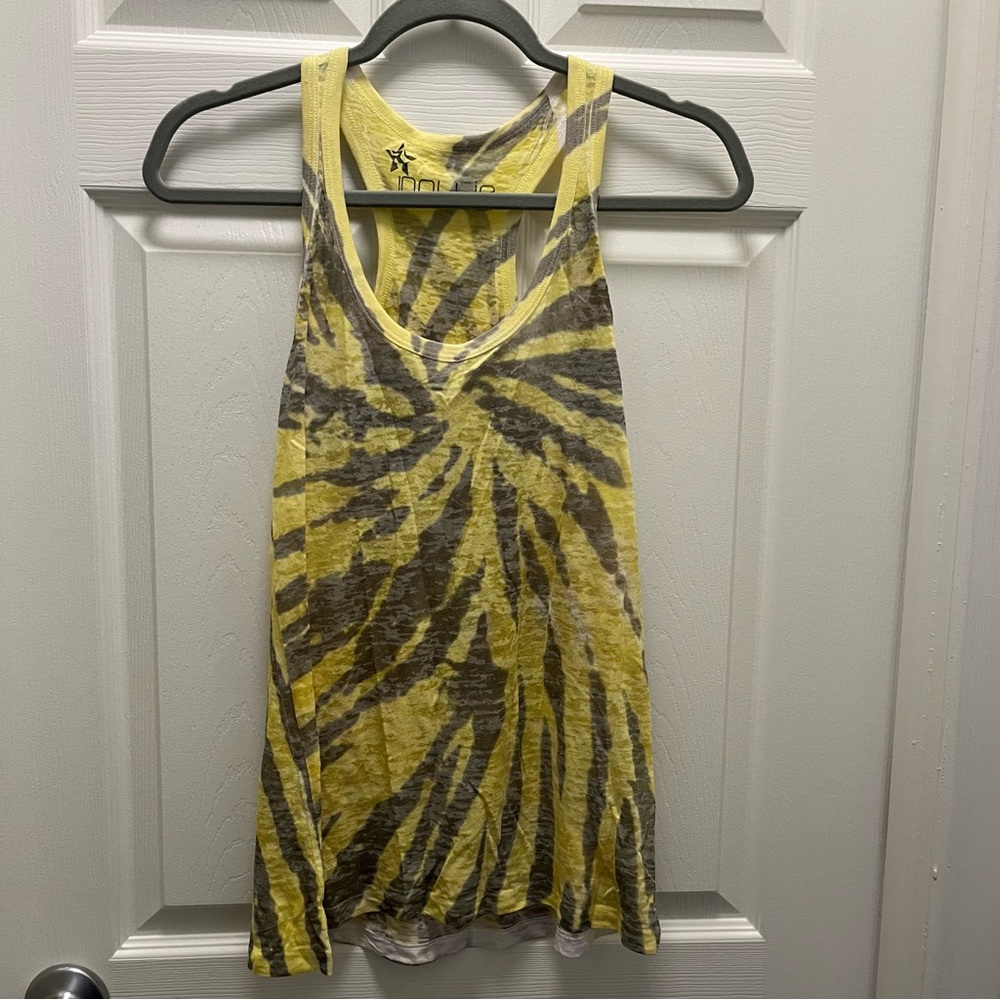 PacSun Nollie Yellow and Gray Tie Dye Racerback Tank top